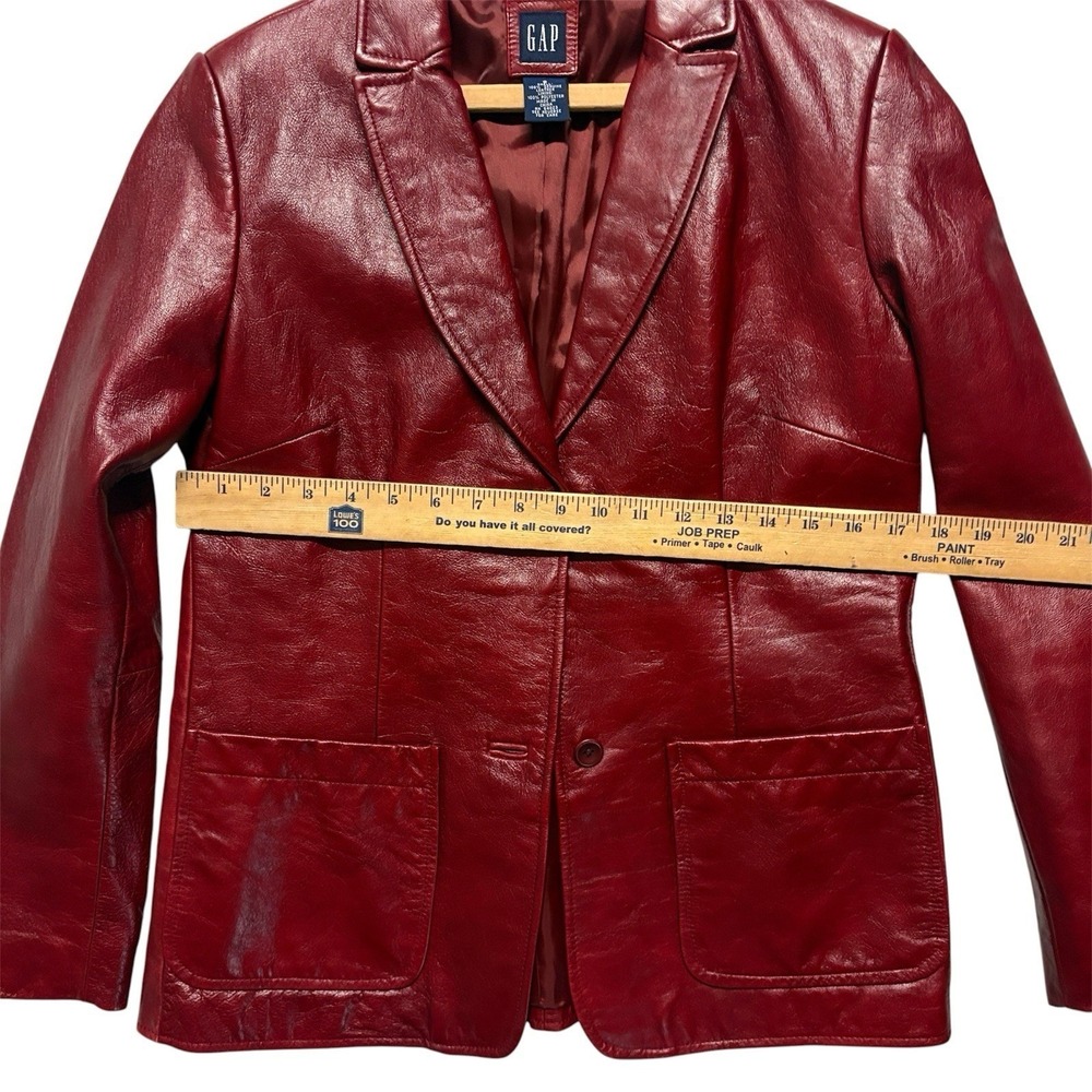 Vintage 2000 GAP Leather Jacket Womens Small Red Oxblood Blazer Y2K Genuine - Picture 7 of 10